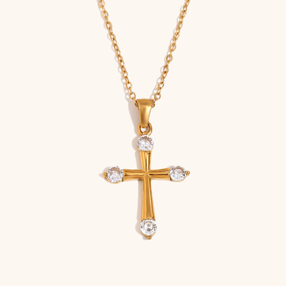 1:Simple cross necklace-gold-white diamond