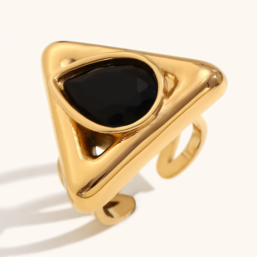 1:Triangular water drop diamond open ring-gold-black diamond