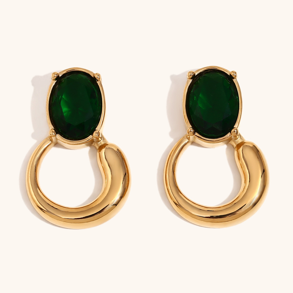 2:Green zirconium ring earrings-gold