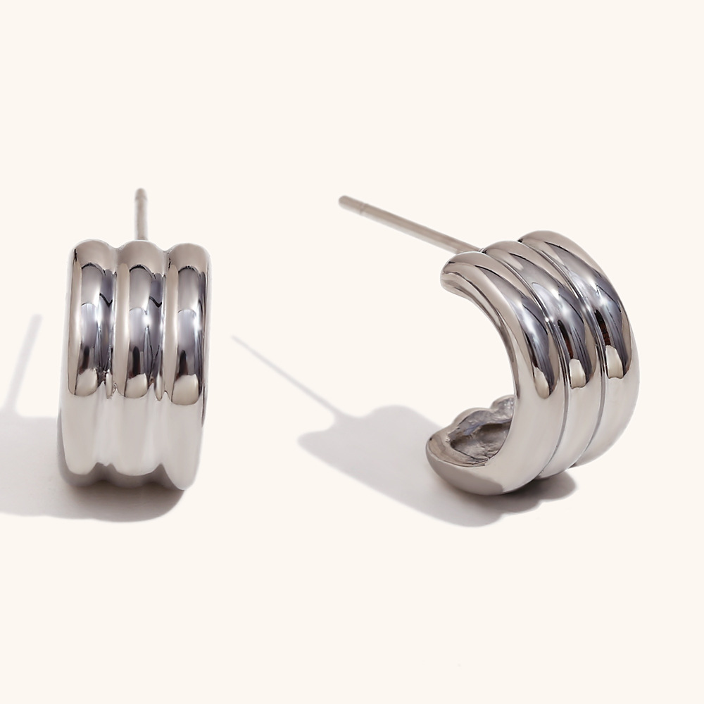 2:Three-layer mini earrings-steel color