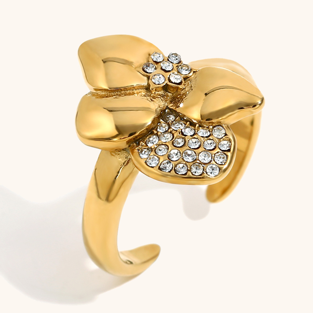 1:Asymmetrical flower point diamond opening ring-gold