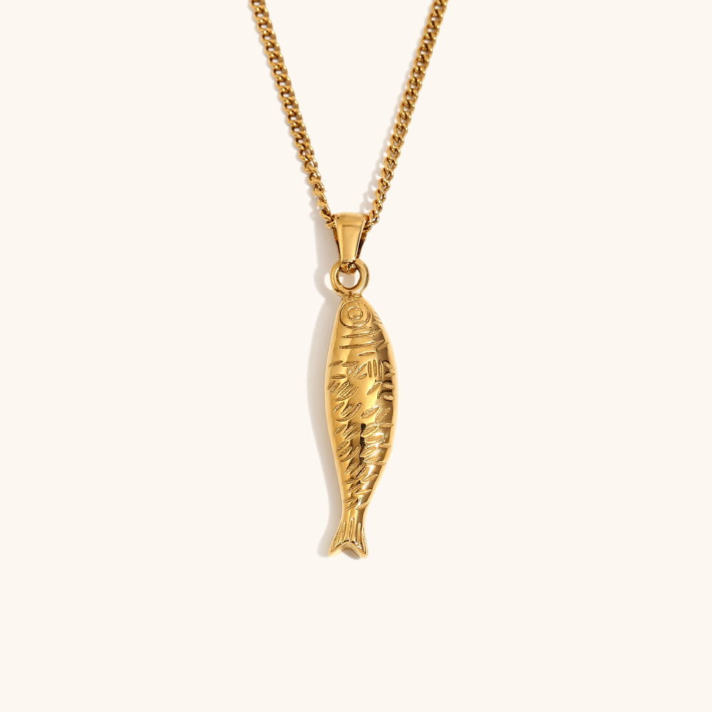 1:Salmon pendant side chain necklace-gold