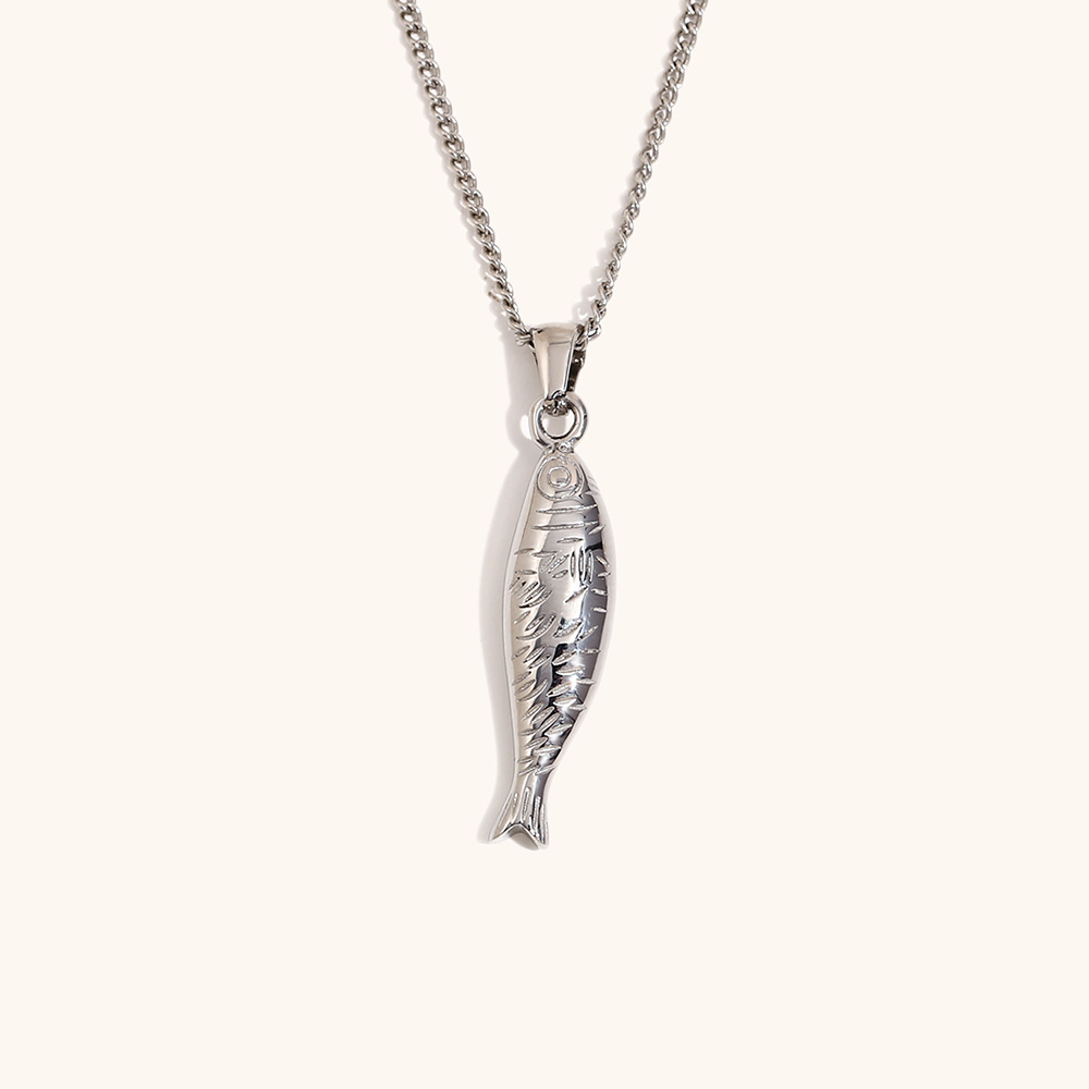 2:Salmon pendant side chain necklace-steel color