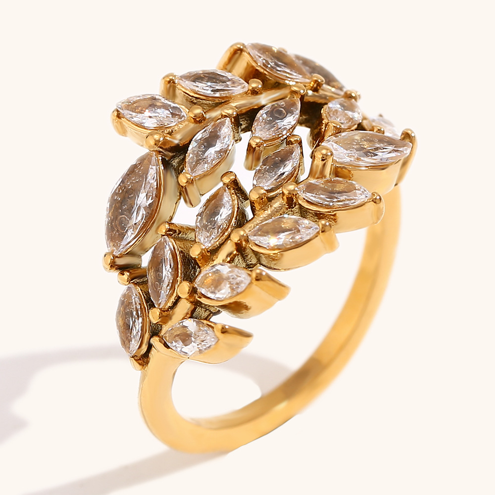 1:Diamond branch-shaped open ring-gold-white diamond