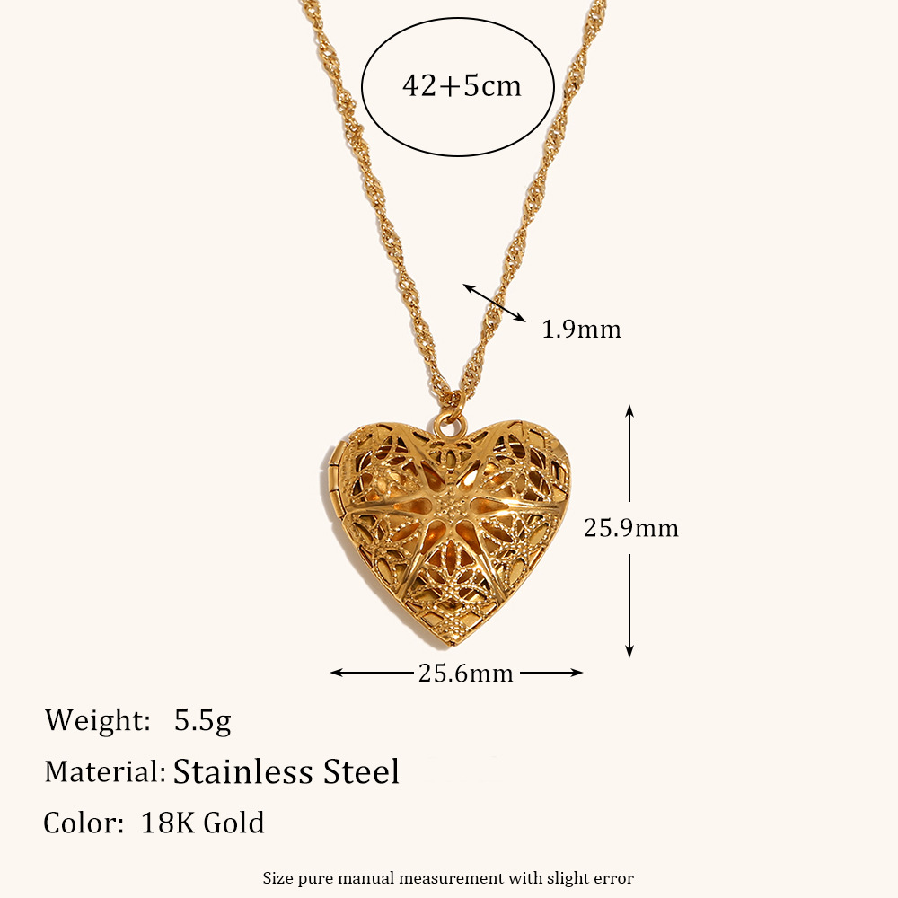 7:Hollow love photo box pendant necklace-gold