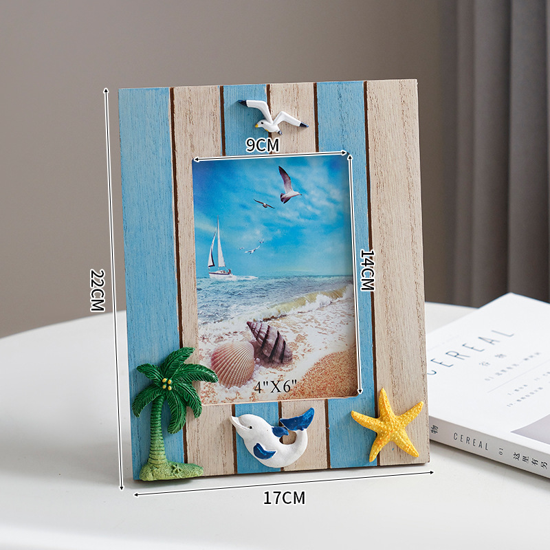 6 Inch Retro Blue Coconut Tree Vertical Photo Frame