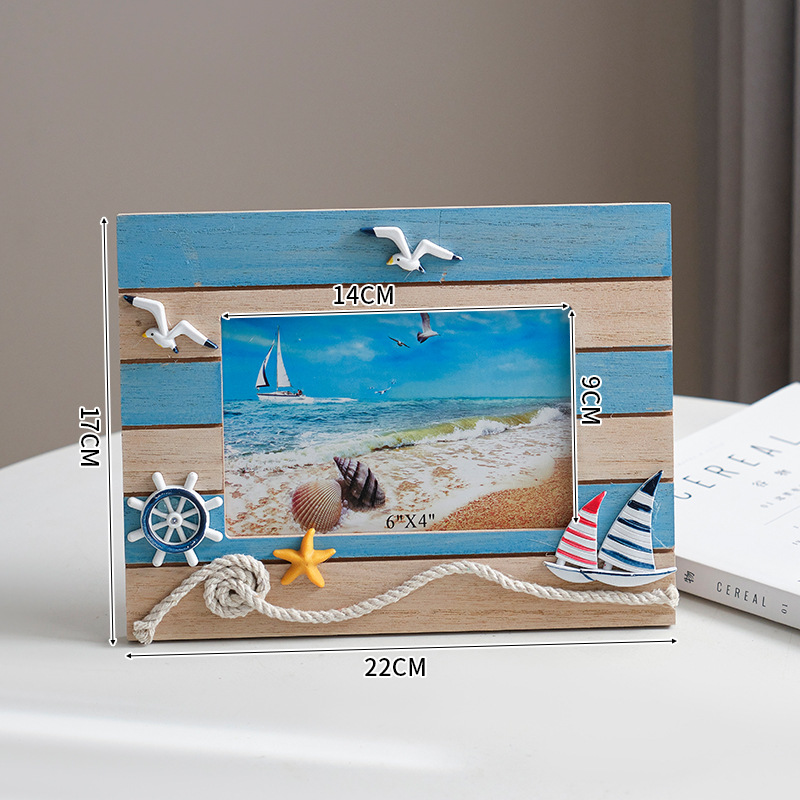 6 inch retro blue helmsman horizontal photo frame