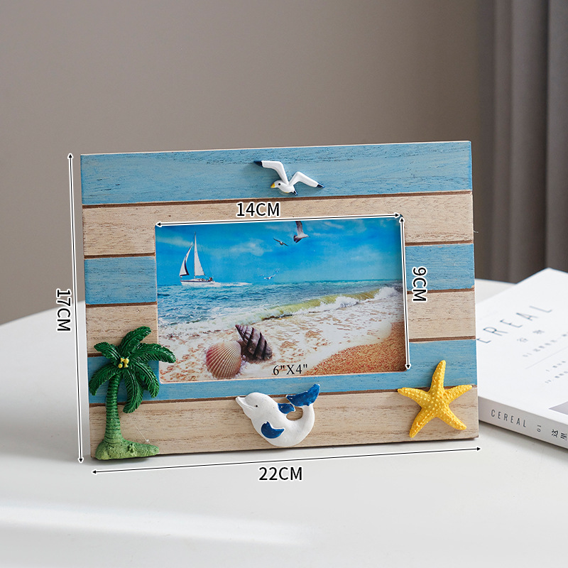 6 inch retro blue coconut tree horizontal photo frame