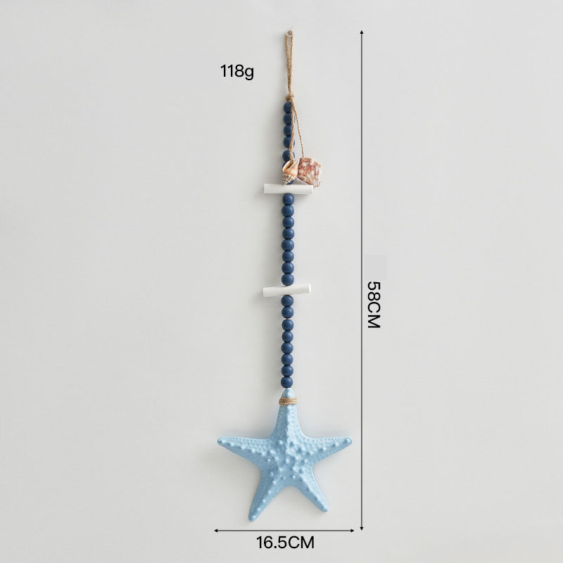 Beaded wooden light blue starfish pendant