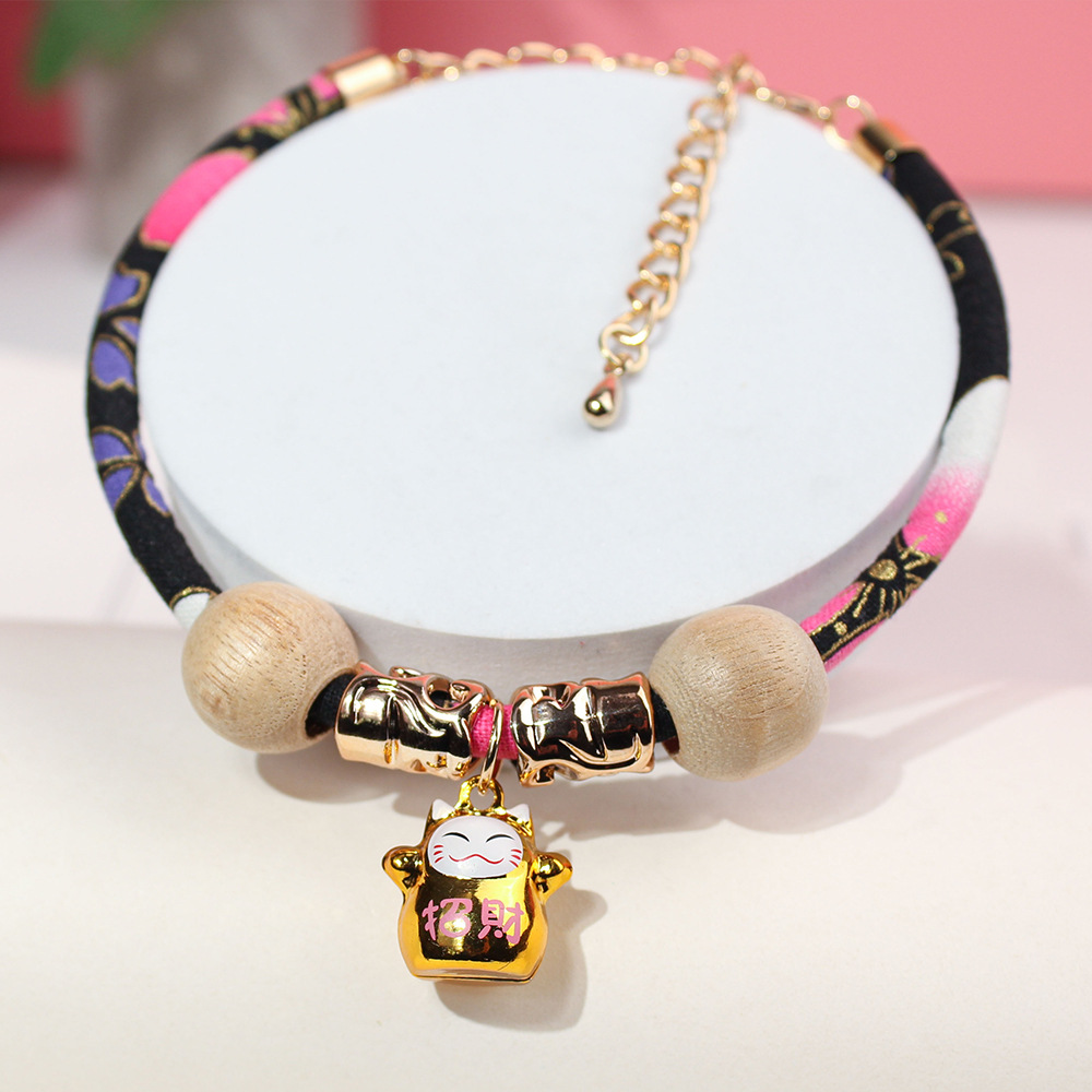 Necklace - Fortune Cat black gold