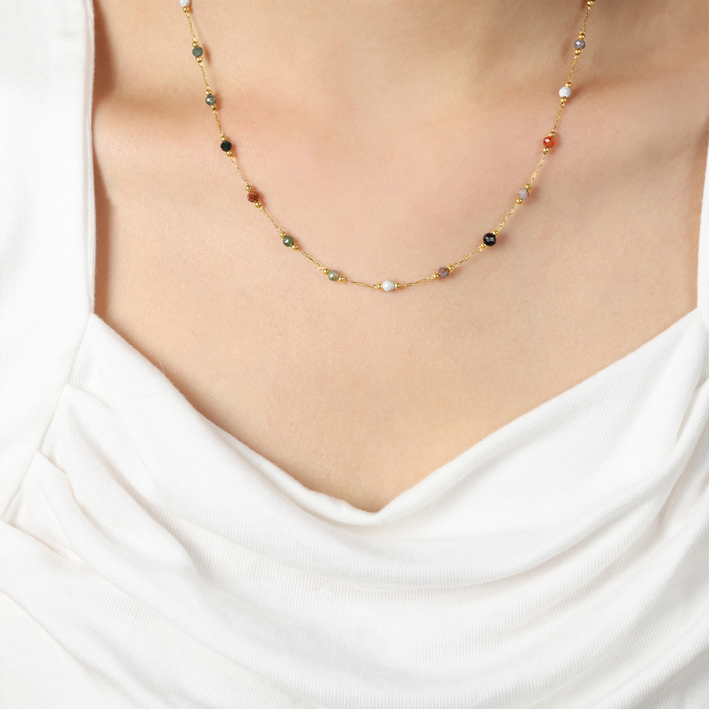 5:P379-natural stone gold necklace-40+5cm