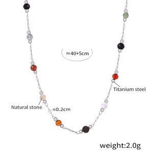 6:P379-natural stone steel color necklace-40+5cm