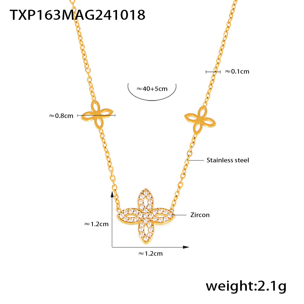 1:Txp163-gold four-leaf flower zirconia necklace