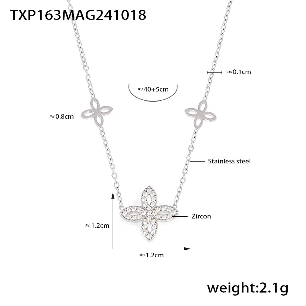 2:Txp163-steel color four-leaf flower zirconia necklace