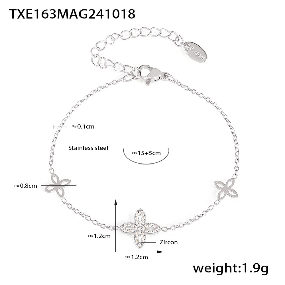 4:Txe163-steel color four-leaf flower zirconia bracelet