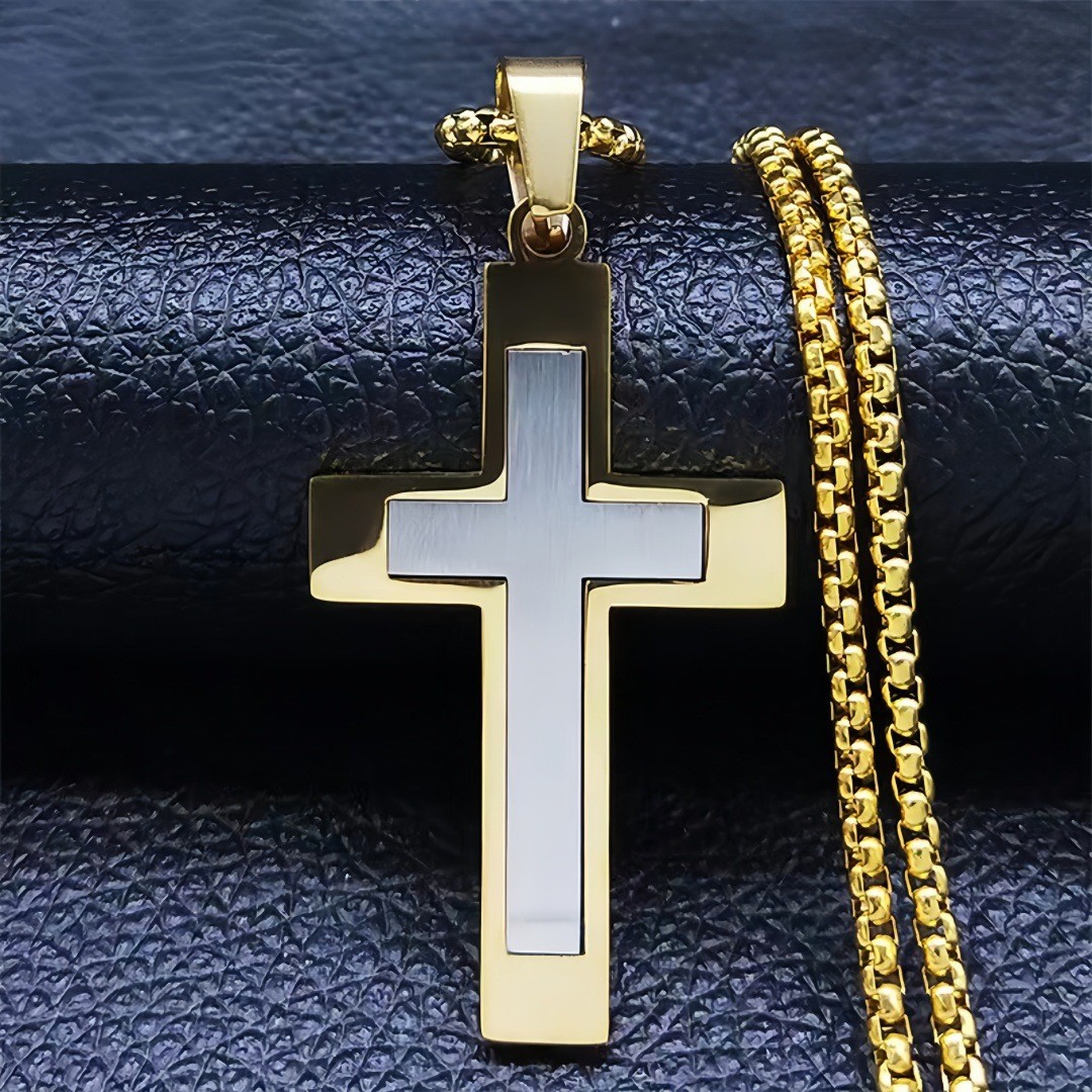 1:Color block cross gold necklace