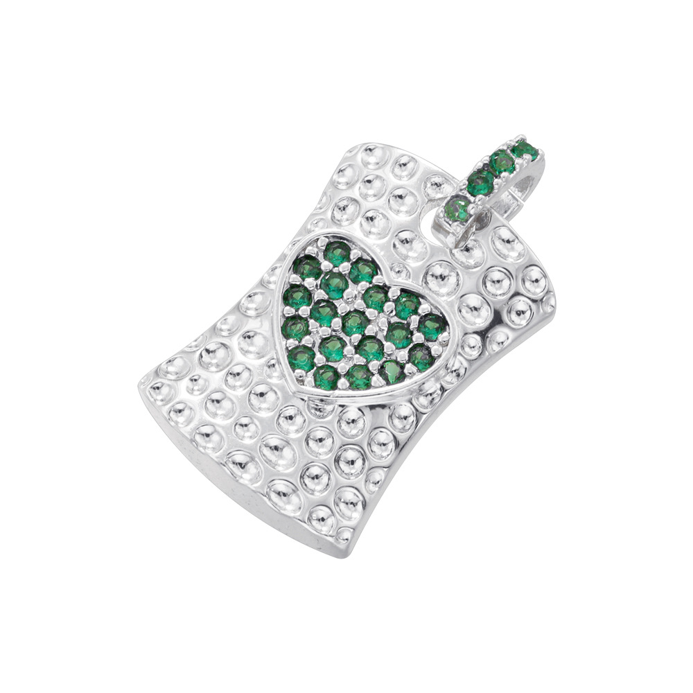 White gold green diamond square love pendant