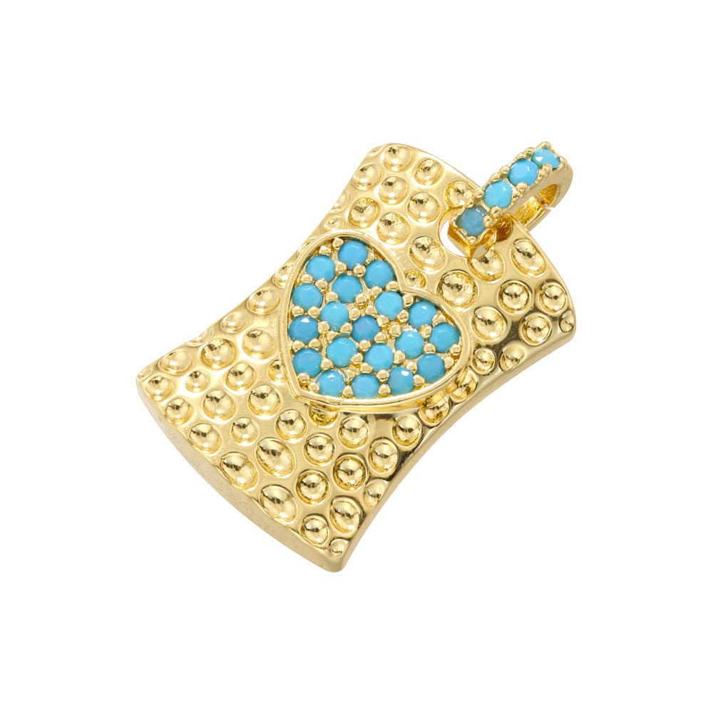 Gold turquoise square love pendant