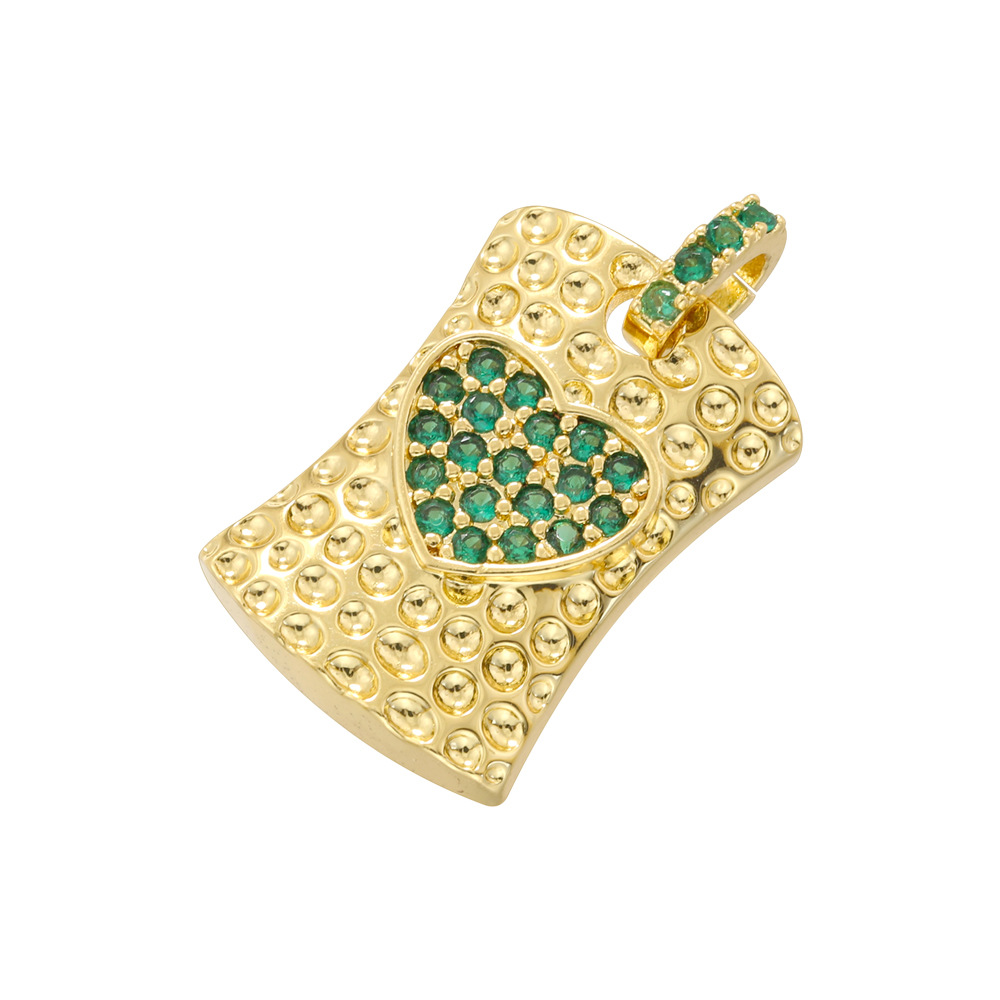 Gold green diamond square love pendant