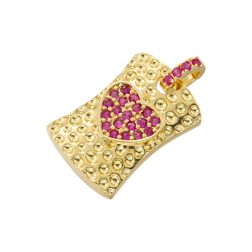 Gold rose red diamond square love pendant