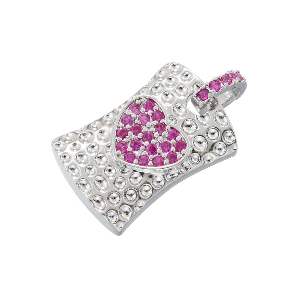 White gold rose red diamond square love pendant