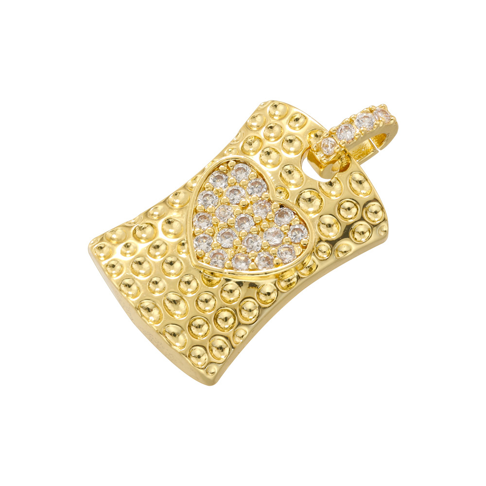 Gold white diamond square love pendant