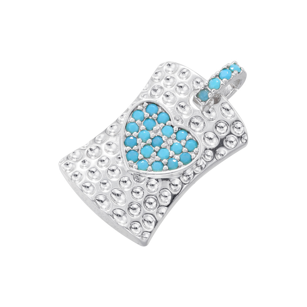 White gold turquoise square love pendant