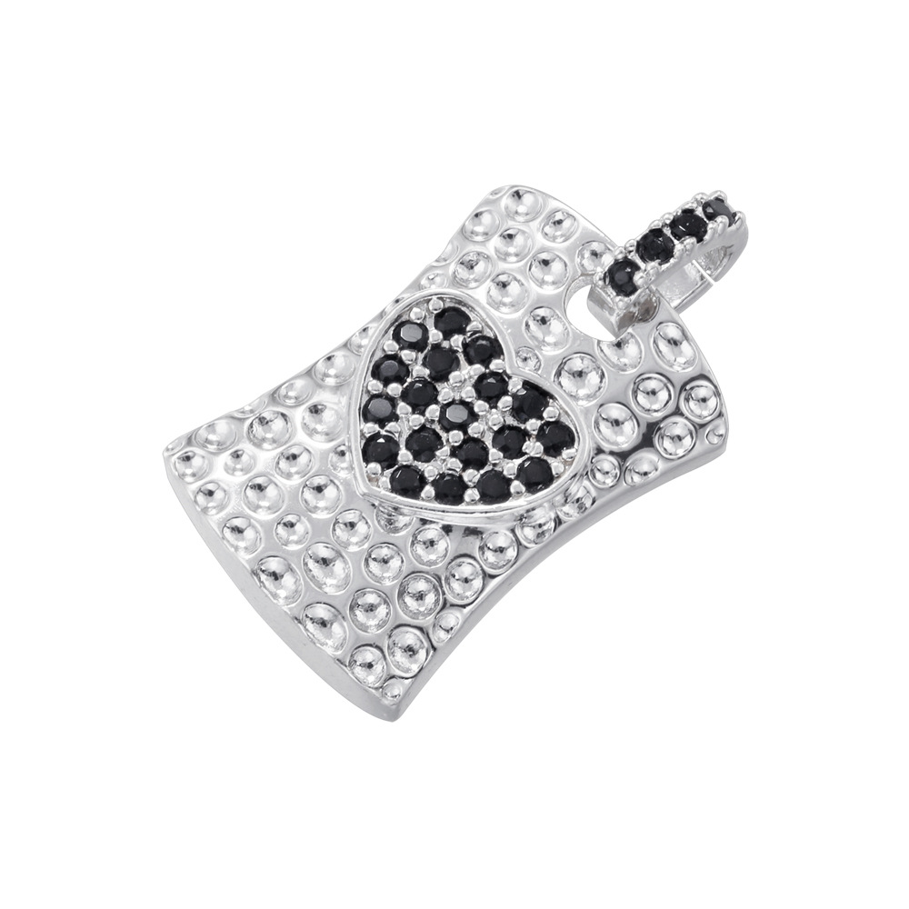 8:White gold black diamond square love pendant