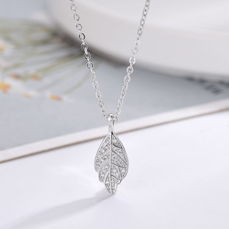 1:Golden Branches and Jade Leaves Necklace (White Gold) with Chain