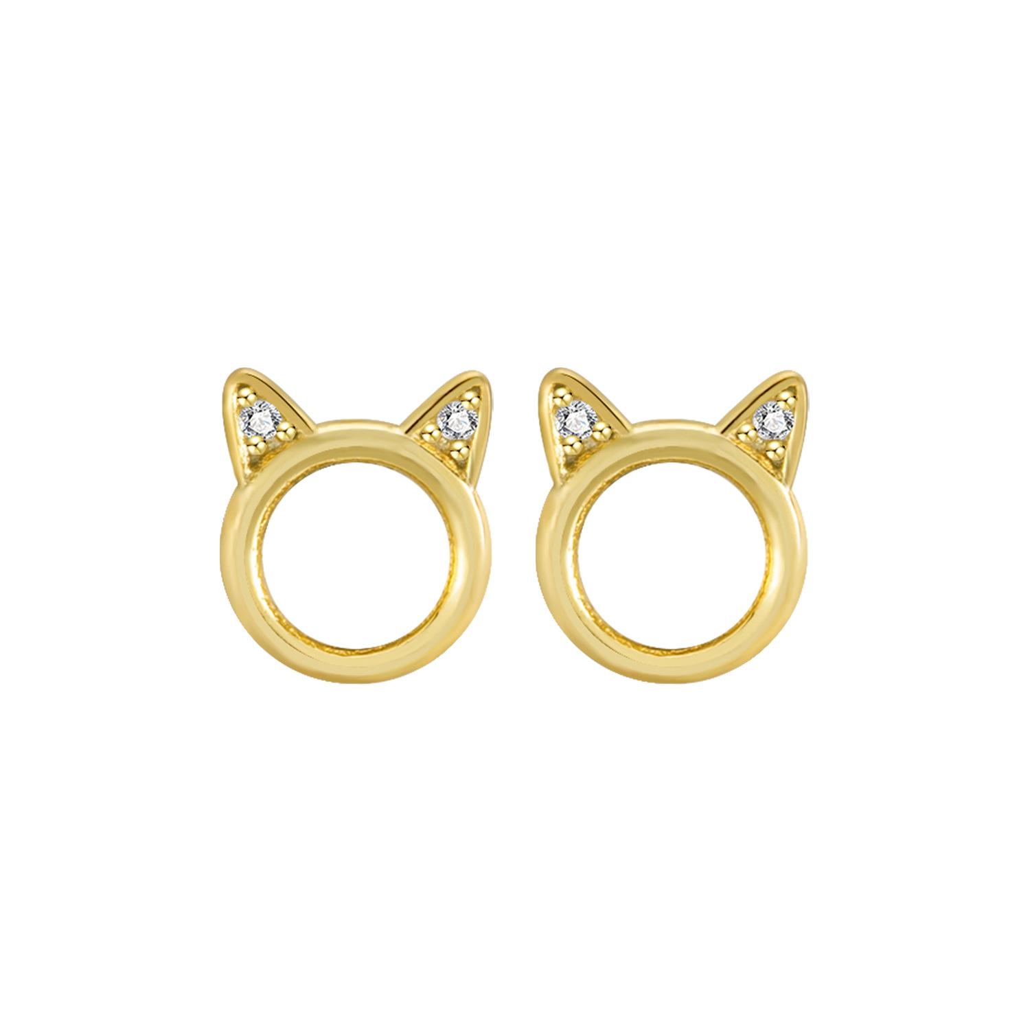 1:Gold Cat Stud Earrings