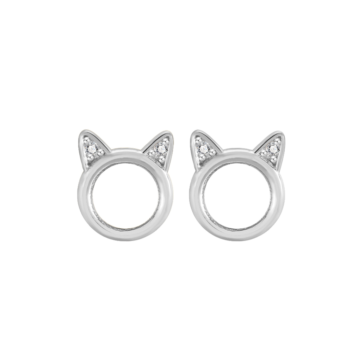 2:White gold cat earrings