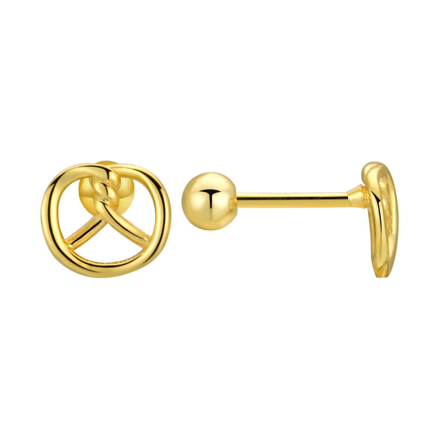 1:Gold alkaline water knot bread stud earrings