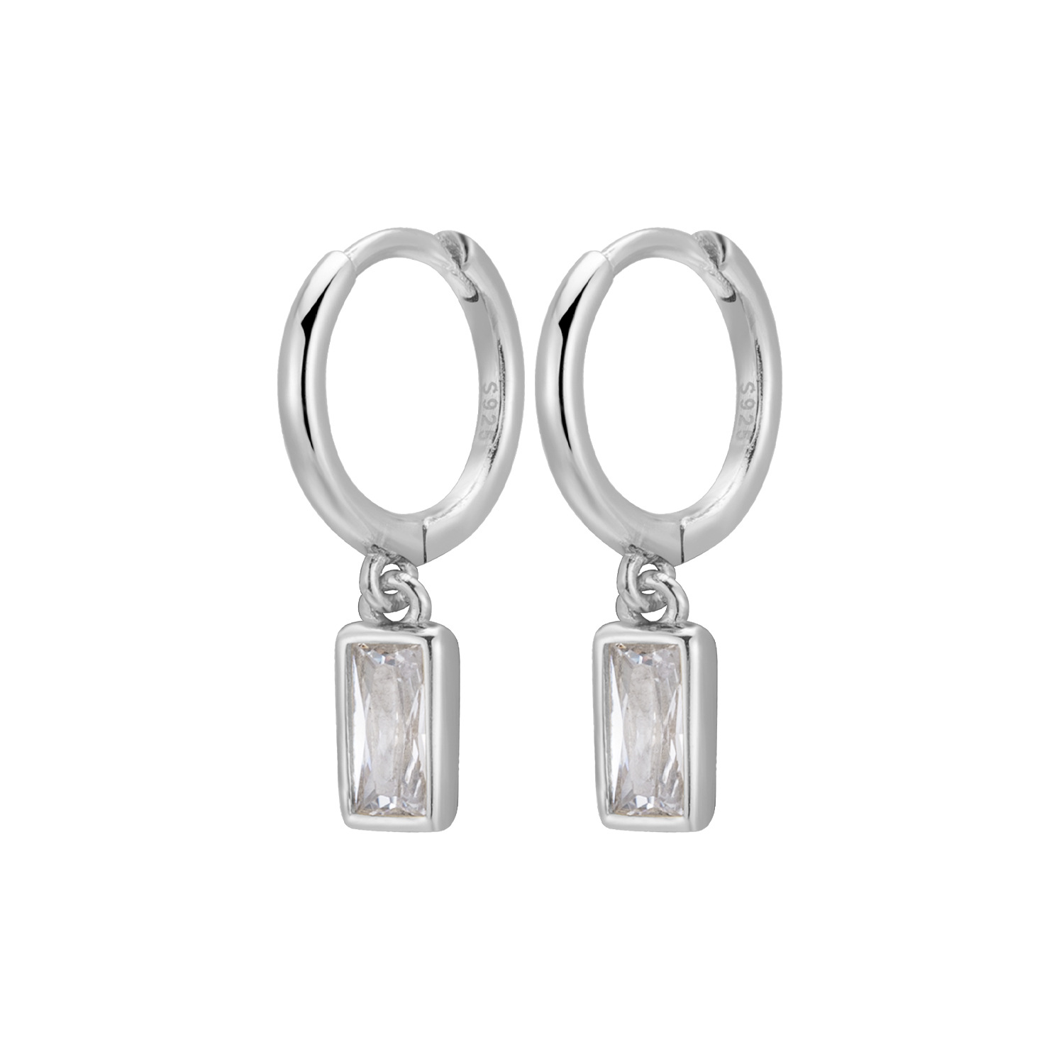 2:White gold geometric square earrings