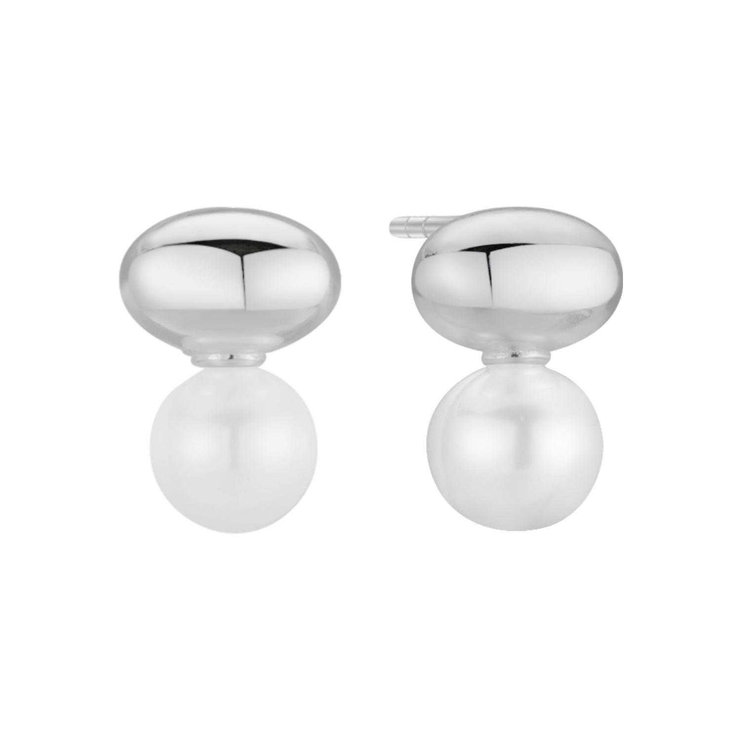 1:Silver Bean Pearl Stud Earrings