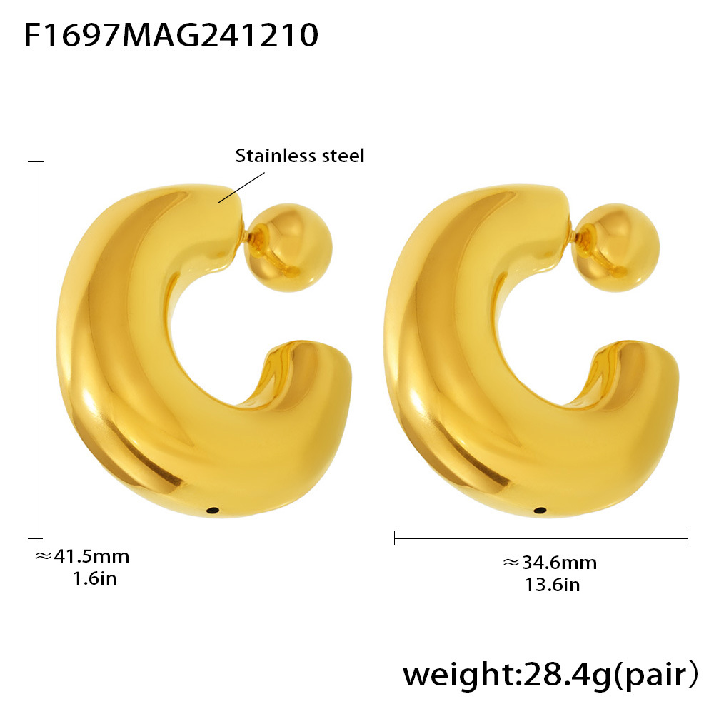 1:F1697-gold c-shaped hollow earrings