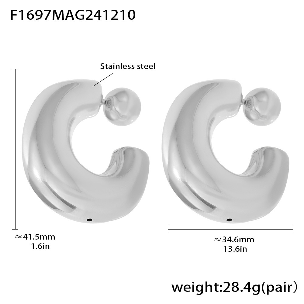 2:F1697-steel color c-shaped hollow earrings