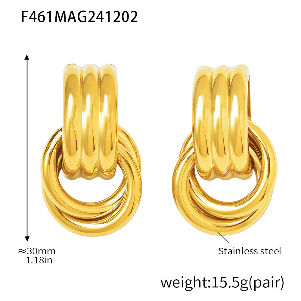 1:F461-gold double round c-shaped thread earrings