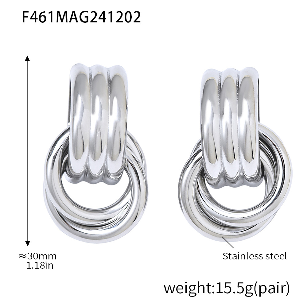 2:F461-steel color double round c-shaped thread earrings