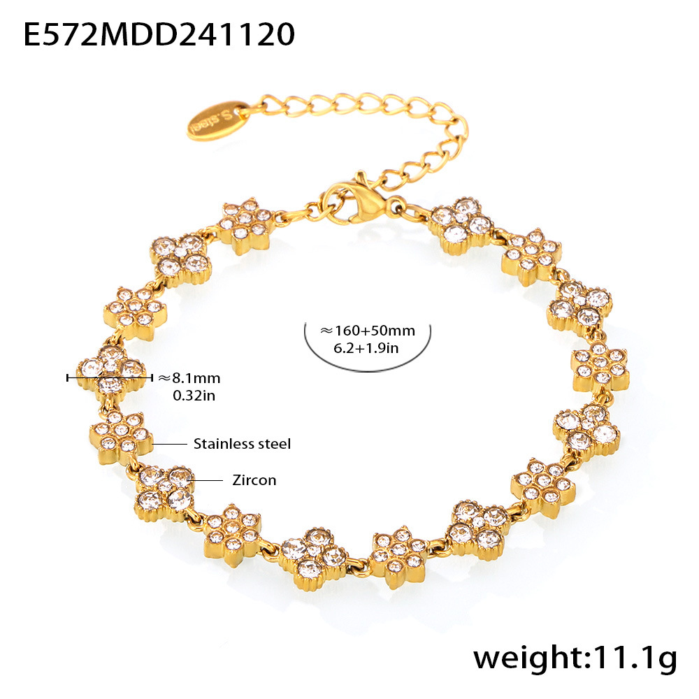 7:E572-gold four-leaf flower zircon bracelet