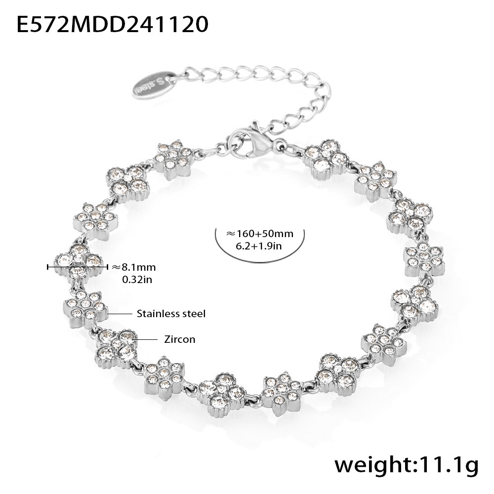 8:E572-steel color four-leaf flower zircon bracelet