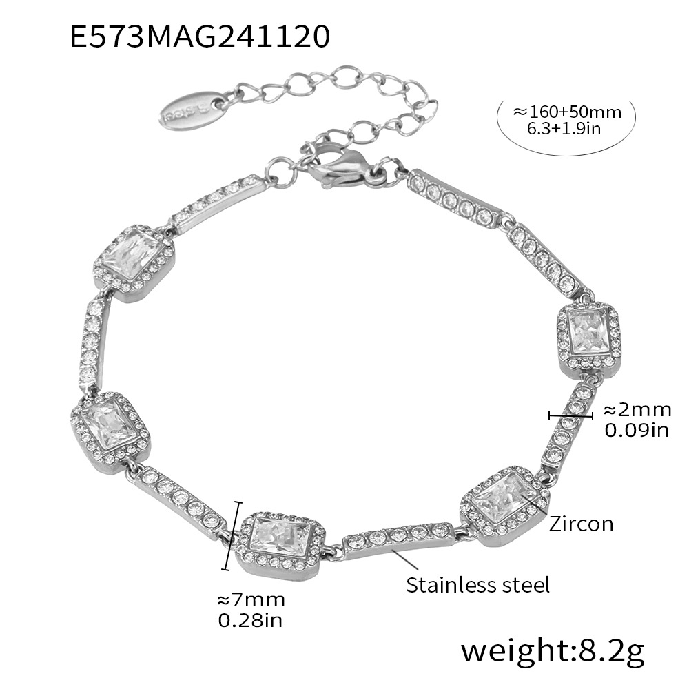 10:E573-steel color long square zircon bracelet