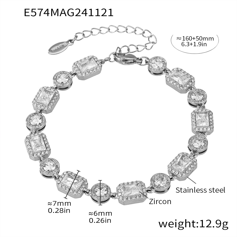 12:E574-steel color square zircon bracelet