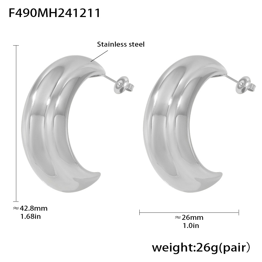 2:F490-steel color c-shaped earrings