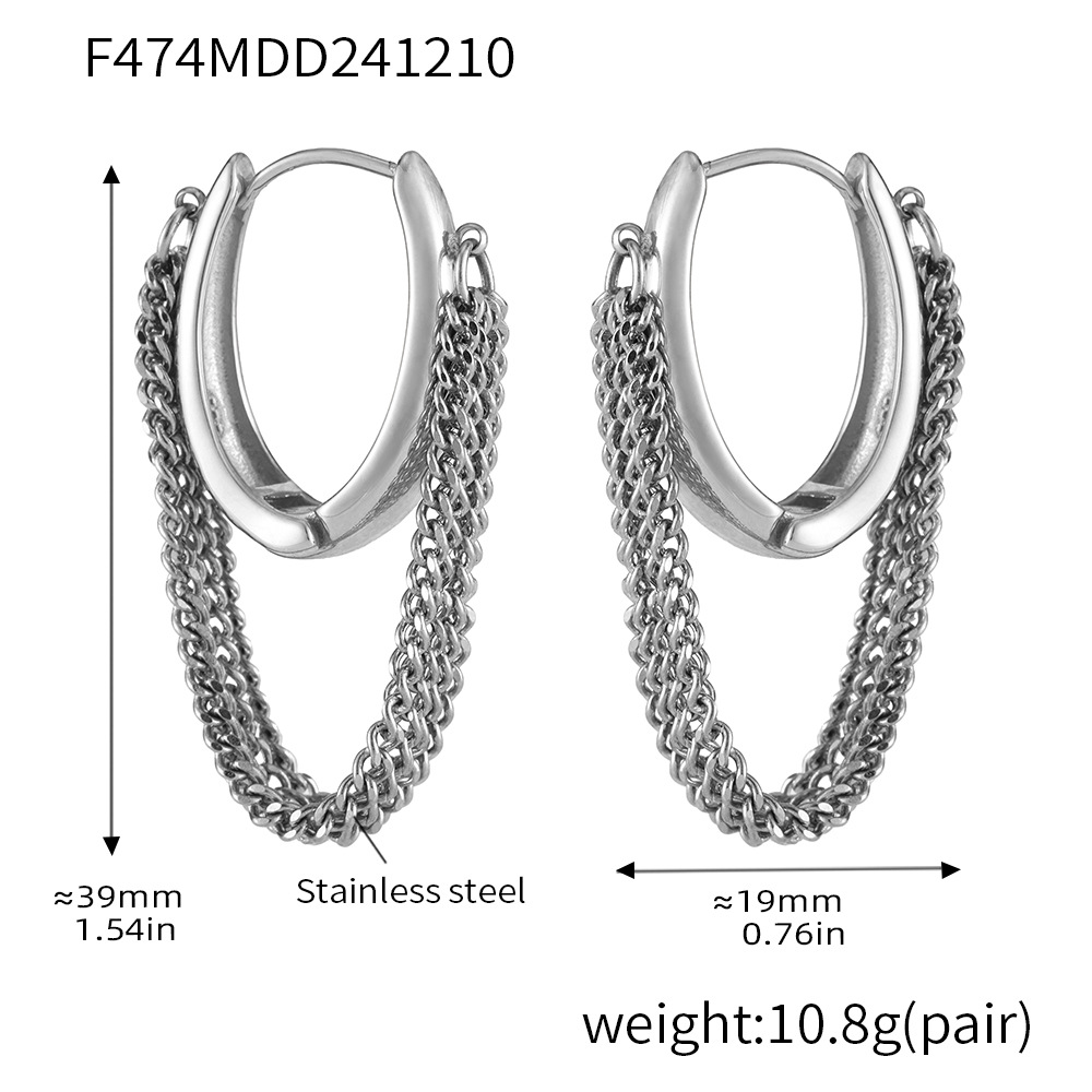 2:F474-steel color multi-layer chain earrings