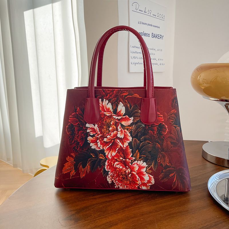 Red Sleeve Peony-Double Pocket Big Bag