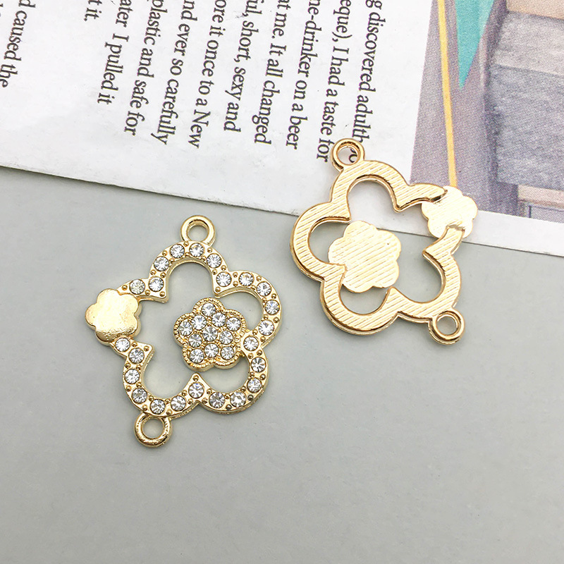 8:1 PCs kc gold double hole rhinestone flower pendant 25*20mm-1.8g-16545