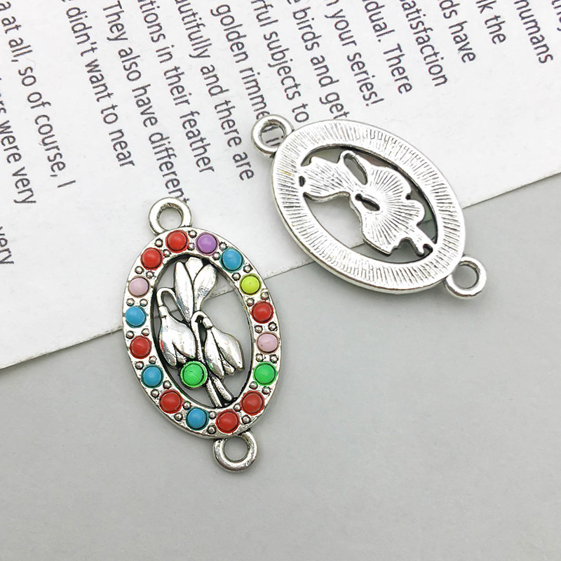 2:1Antique silverble hole colorful birthday flower 13*25mm-1.9g-16661