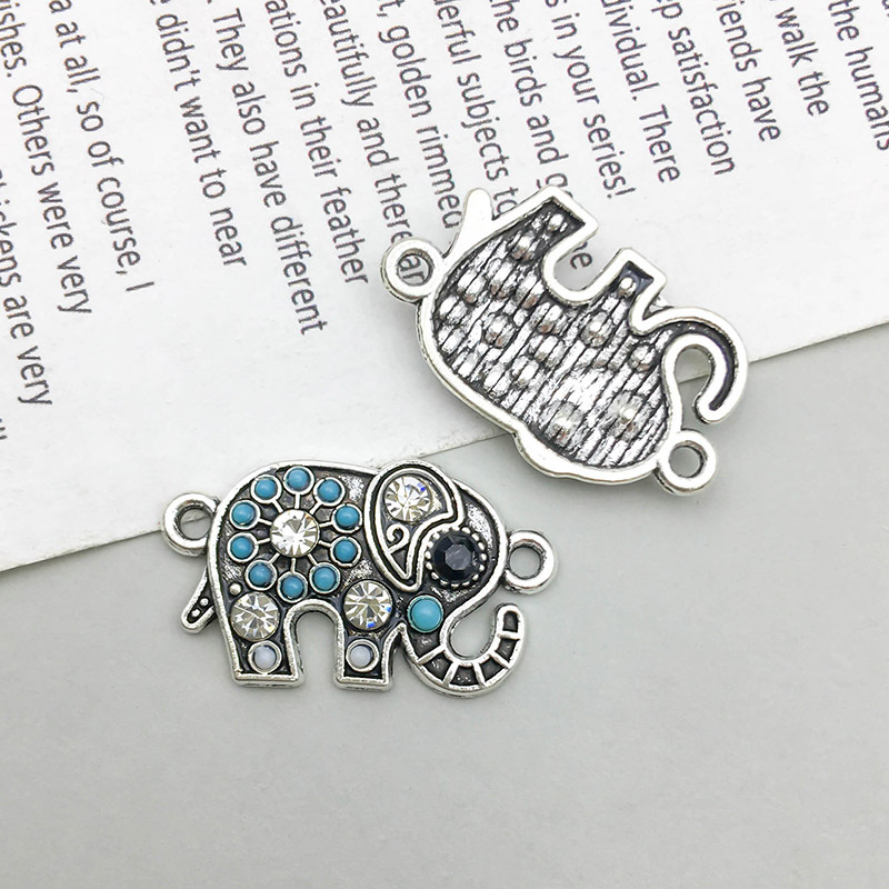 7:1 Antique silver double hole color white diamond elephant 22*13mm-1.5g-16666