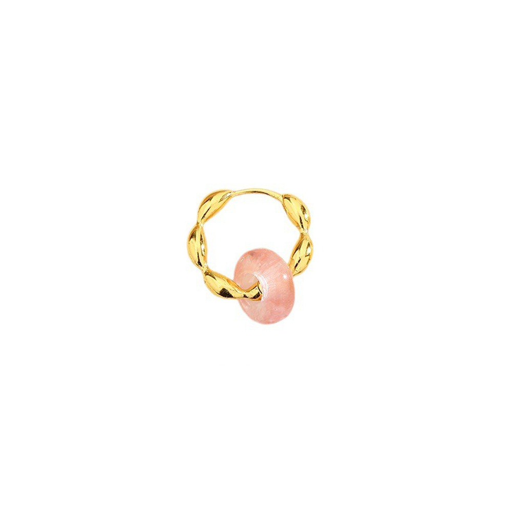 A gold pink crystal olive bead ear buckle