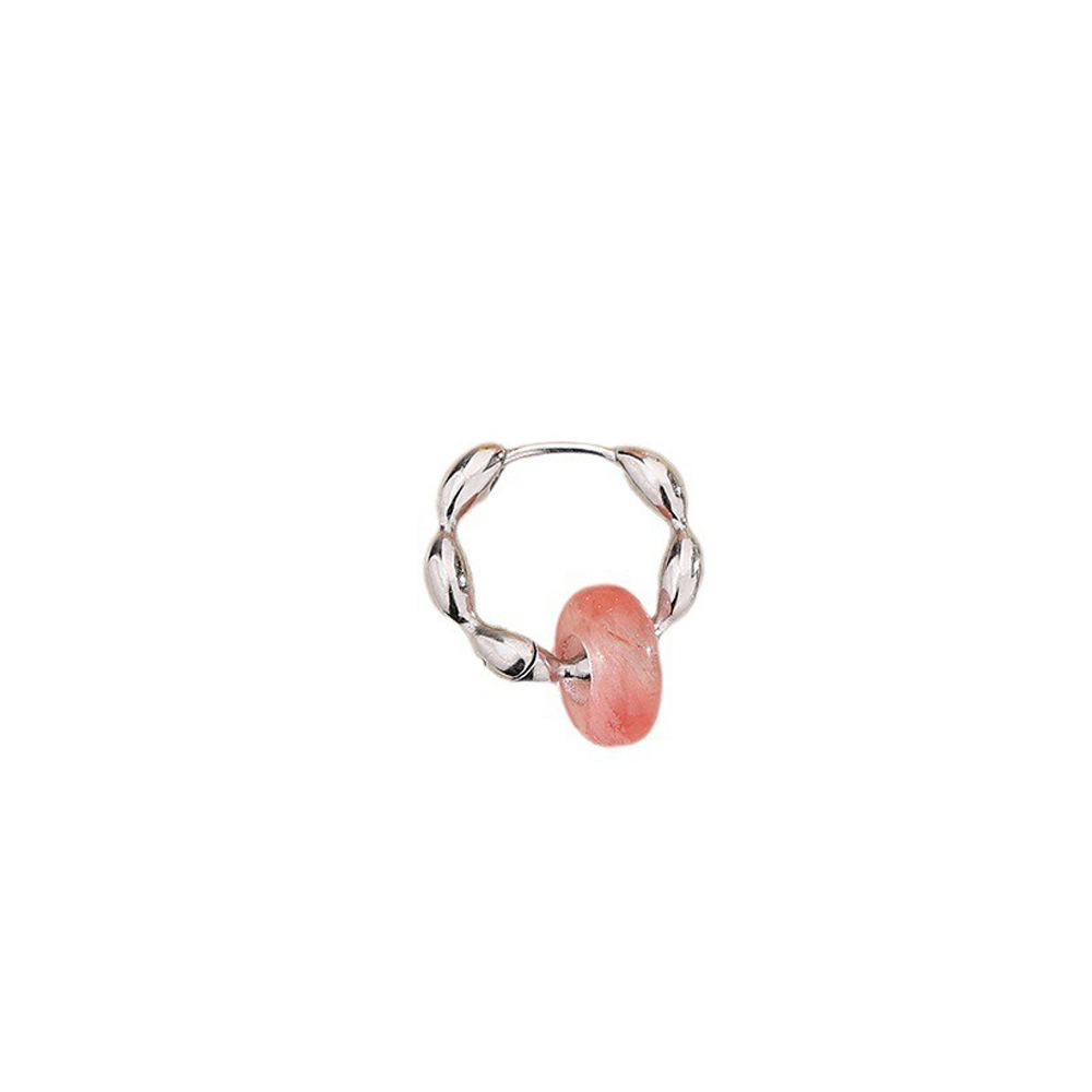 One white gold pink crystal olive bead ear buckle